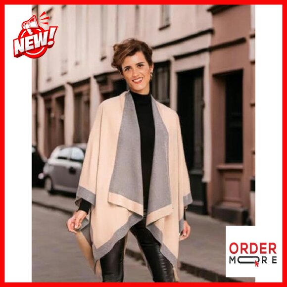 Women's Shawl Wrap Poncho Ruana Cape Cardigan Sweater Open Front Travel - Picture 5 of 8